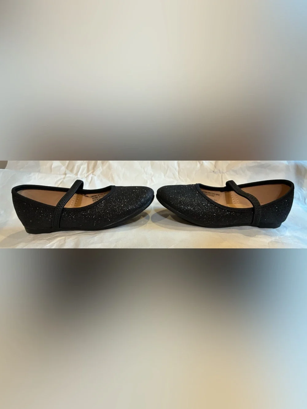 Girls Size 10 Black Glitter Mary Jane Flats Dress Shoes Sparkle